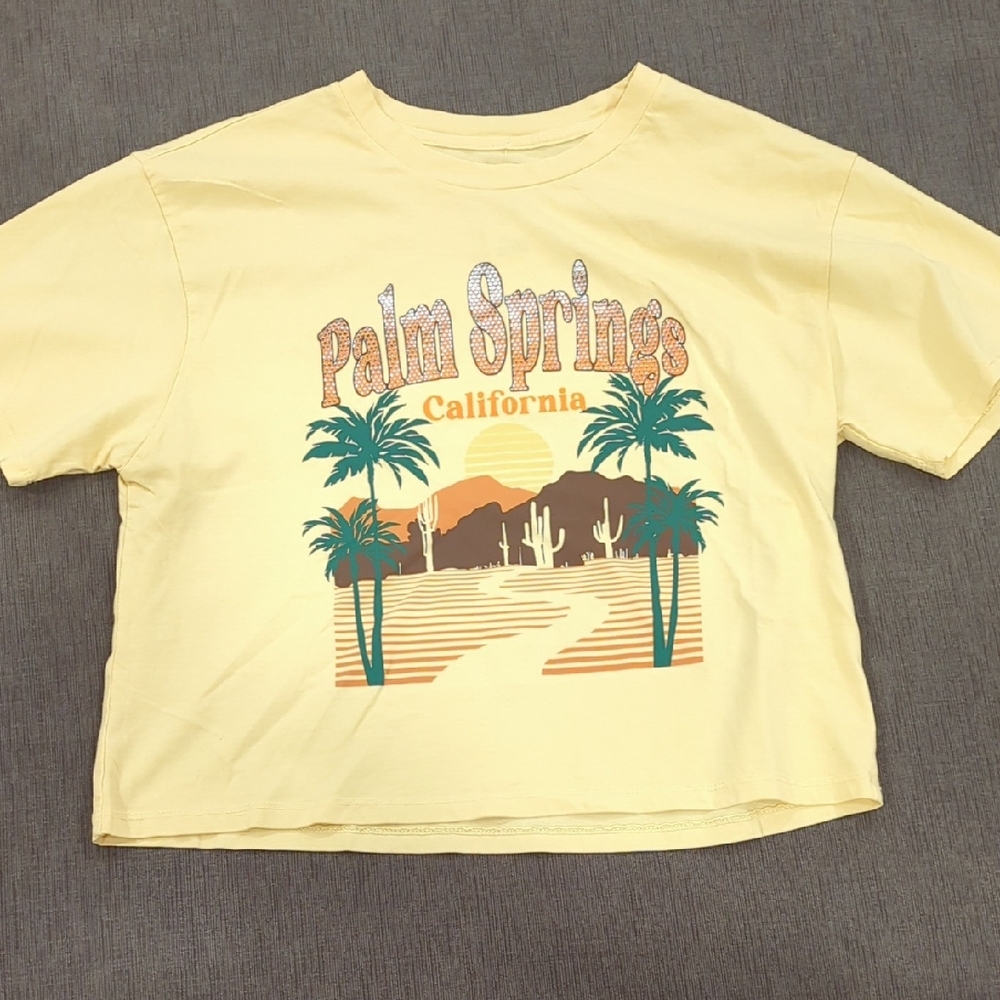 Yellow Palm Springs Juniors Cropped T-shirt